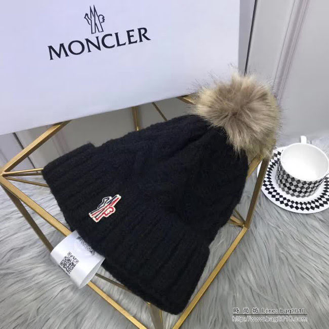 MONCIER蒙口 專櫃新品 原版高端羊毛+兔絨配狐狸毛球針織帽 LLWJ8582